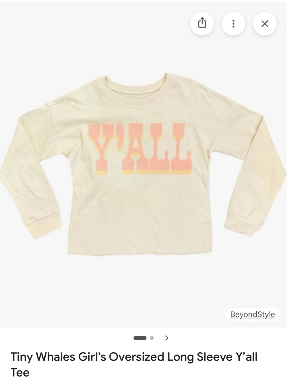 Tiny Whales Girl's Oversized Long Sleeve Y’all Tee, size 6